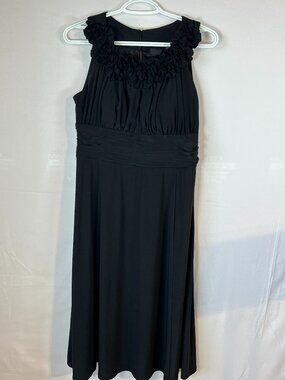 Laura Black Ruffle Neck Fit & Flare Dress Size 10 Sleeveless Lined Built‑In Bra,